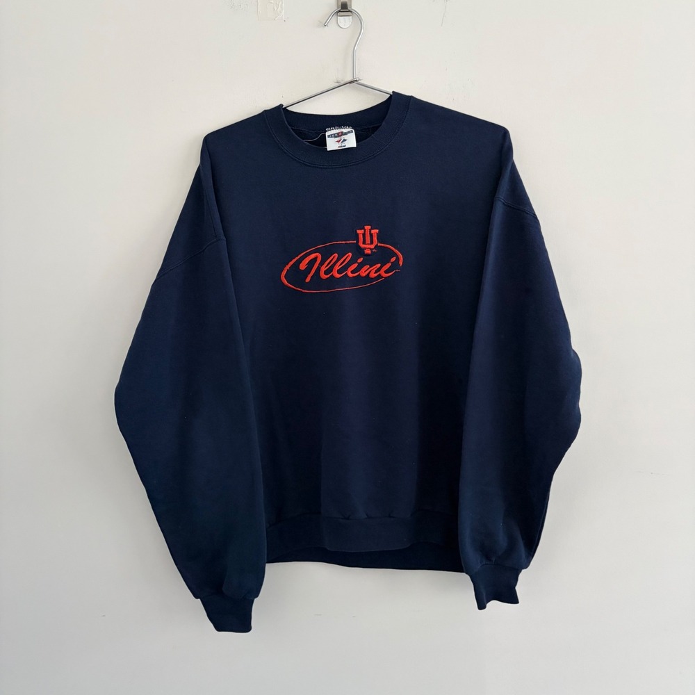 Jerzees Illini University of Illinois Navy Blue Sweatshirt XL Mens Vintage